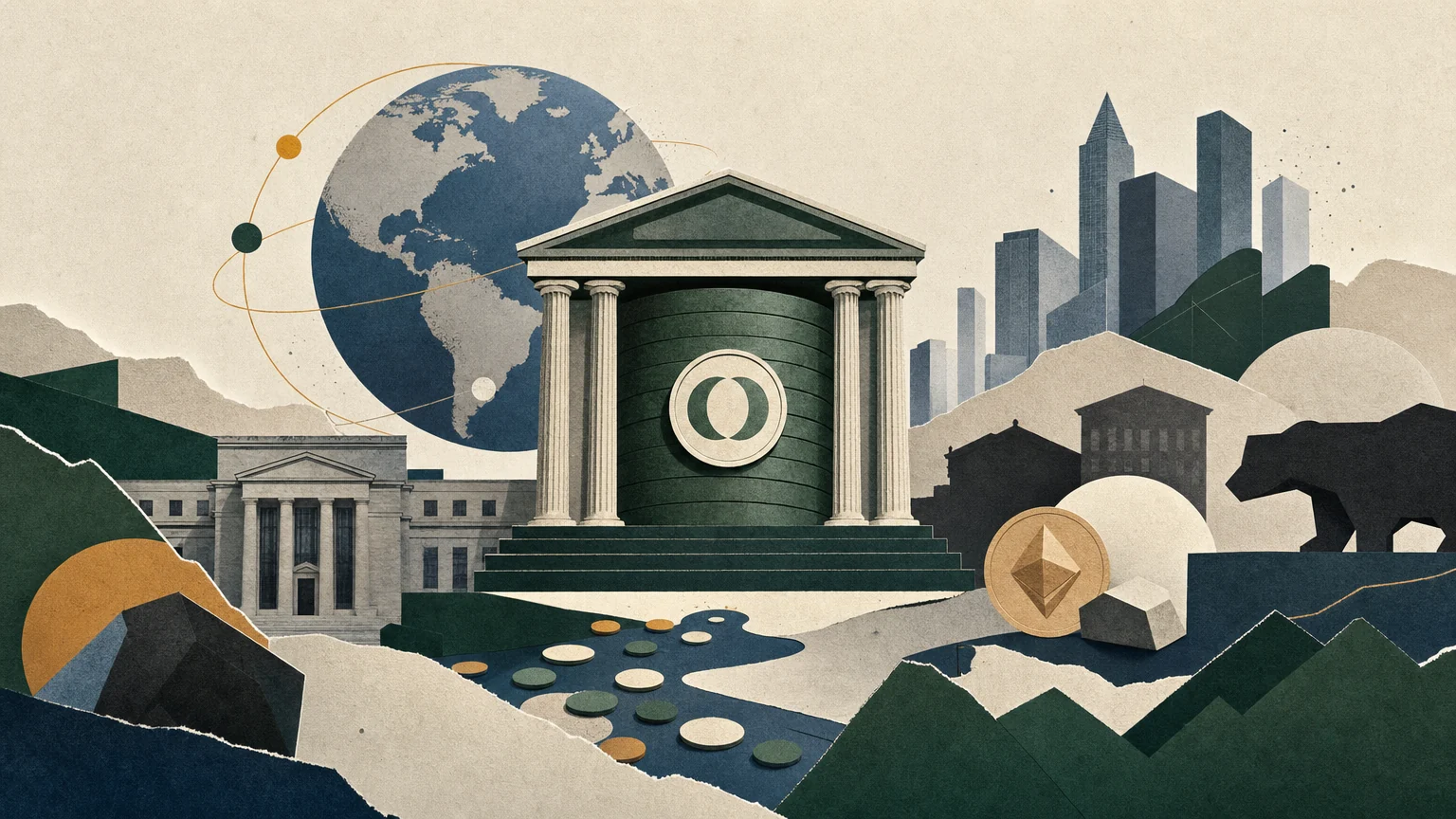 Editorial illustration interpreting How Stablecoin Issuers Became Accidental Treasury Powerhouses—and Why That Matters for Rates and Crypto Stocks