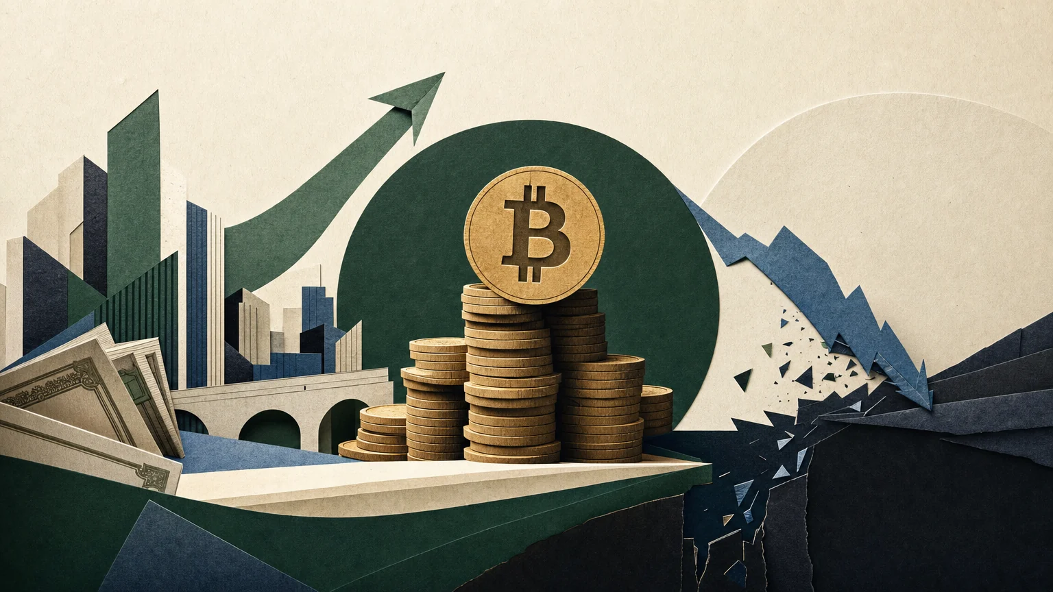 Editorial illustration interpreting Corporate Bitcoin treasuries reach 592,000 coins as convertible debt fuels accumulation—but premium to net asset value fractures under drawdown pressure